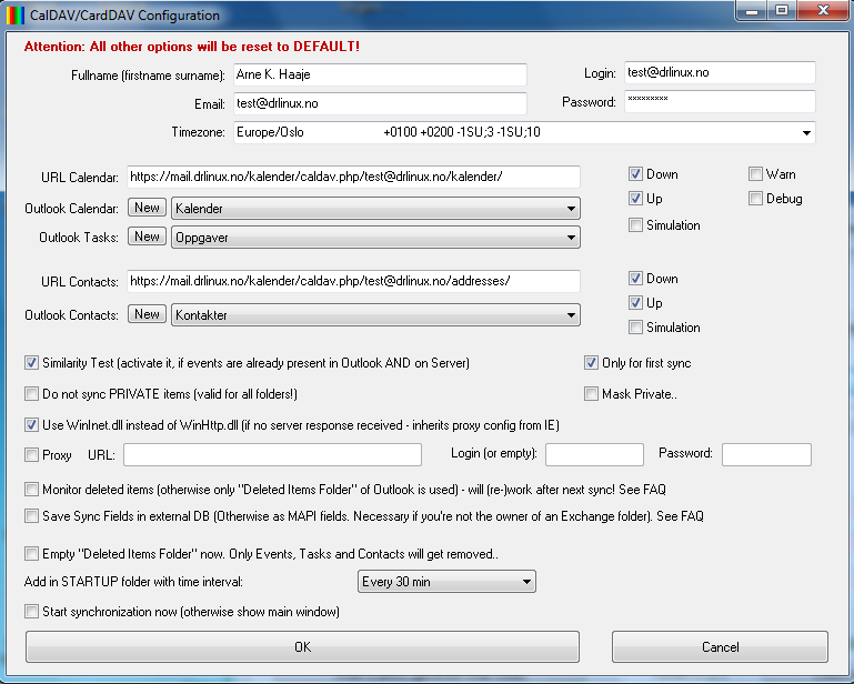 iCal4OL: konfigurasjon